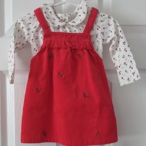 Red and White Floral 2 Piece Corduroy Dress